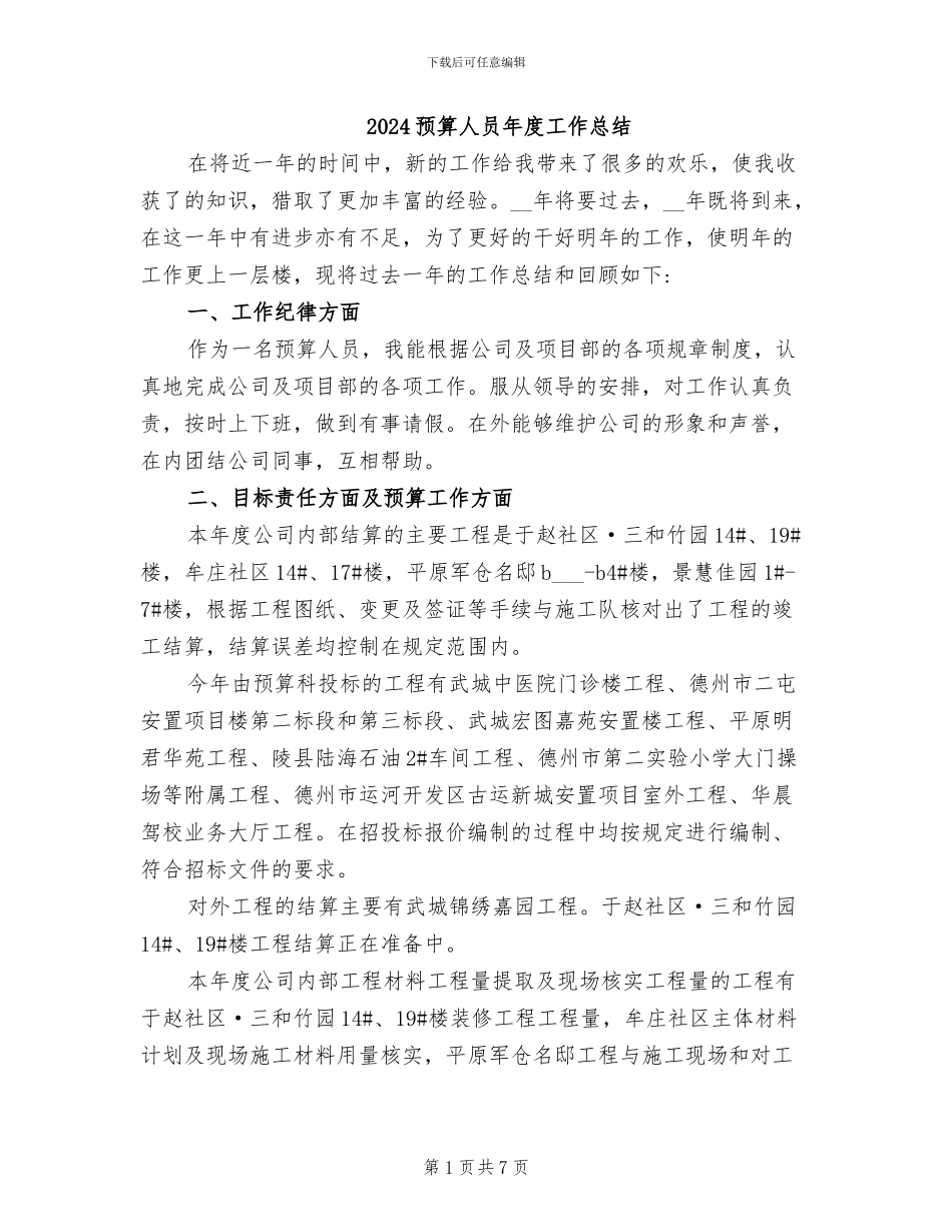 2024预算人员年度工作总结_第1页