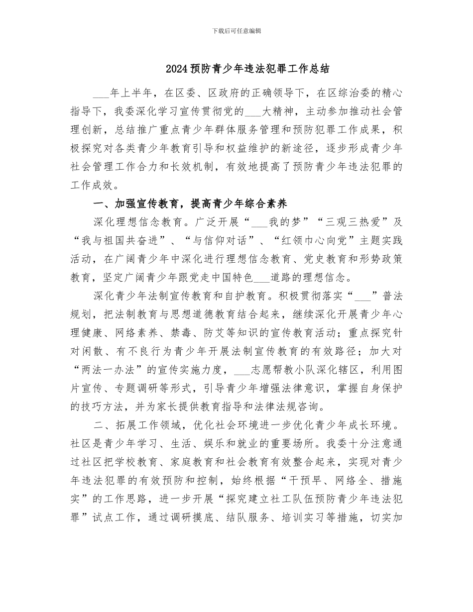 2024预防青少年违法犯罪工作总结_第1页