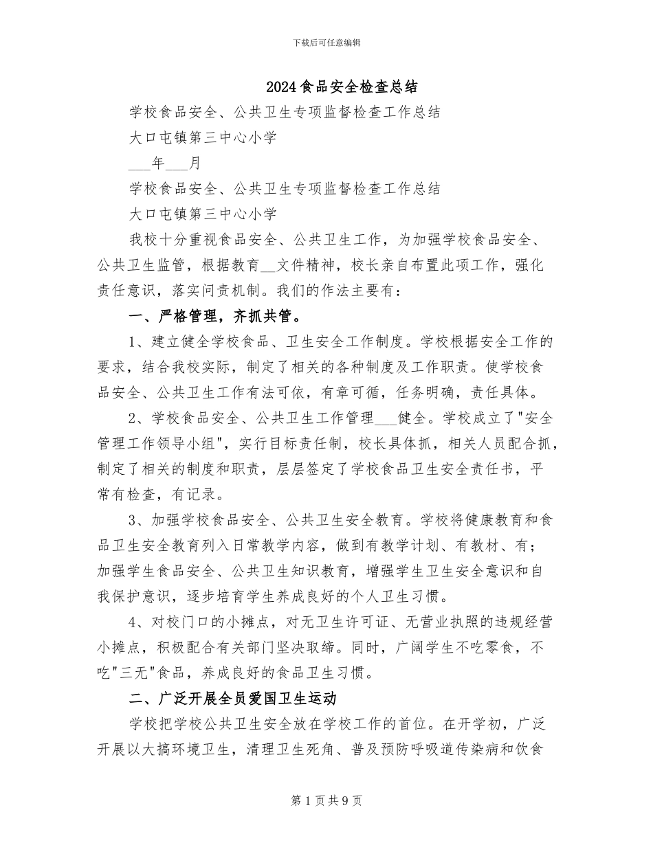 2024食品安全检查总结_第1页