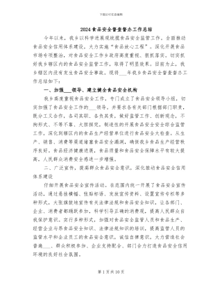 2024食品安全督查督办工作总结