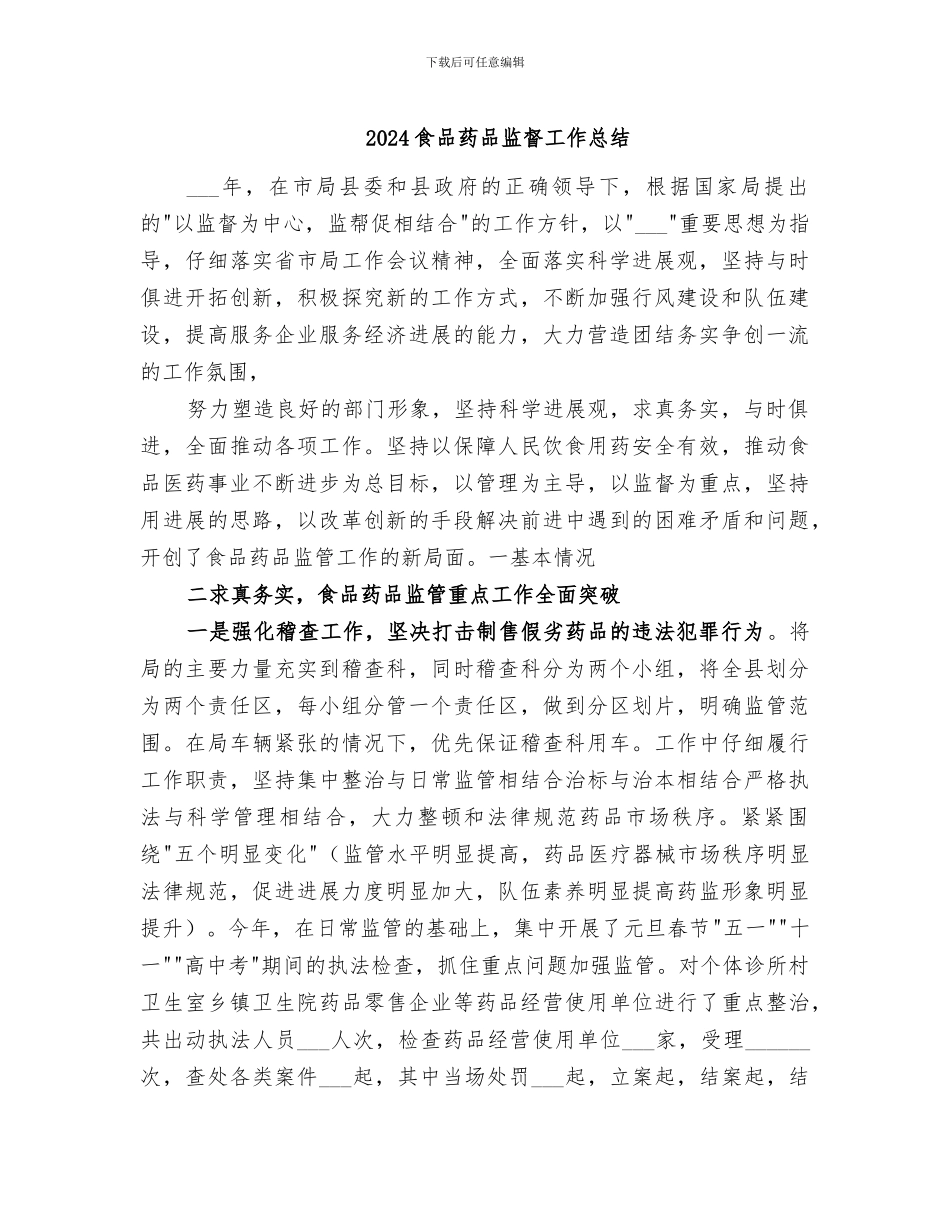 2024食品药品监督工作总结_第1页