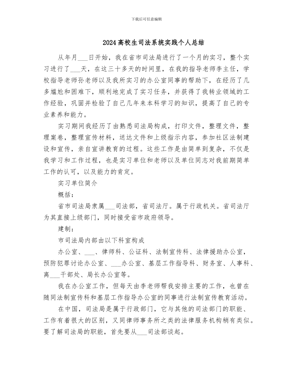 2024高校生司法系统实践个人总结_第1页