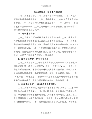 2024高级会计师财务工作总结