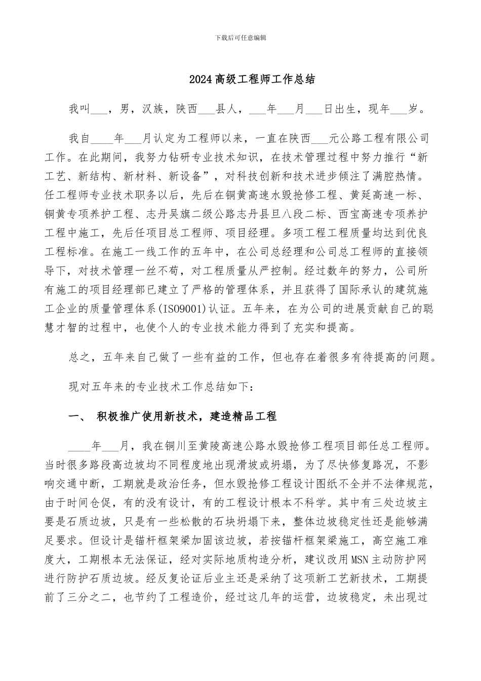 2024高级工程师工作总结_第1页