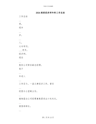 2024高级经济师年终工作总结