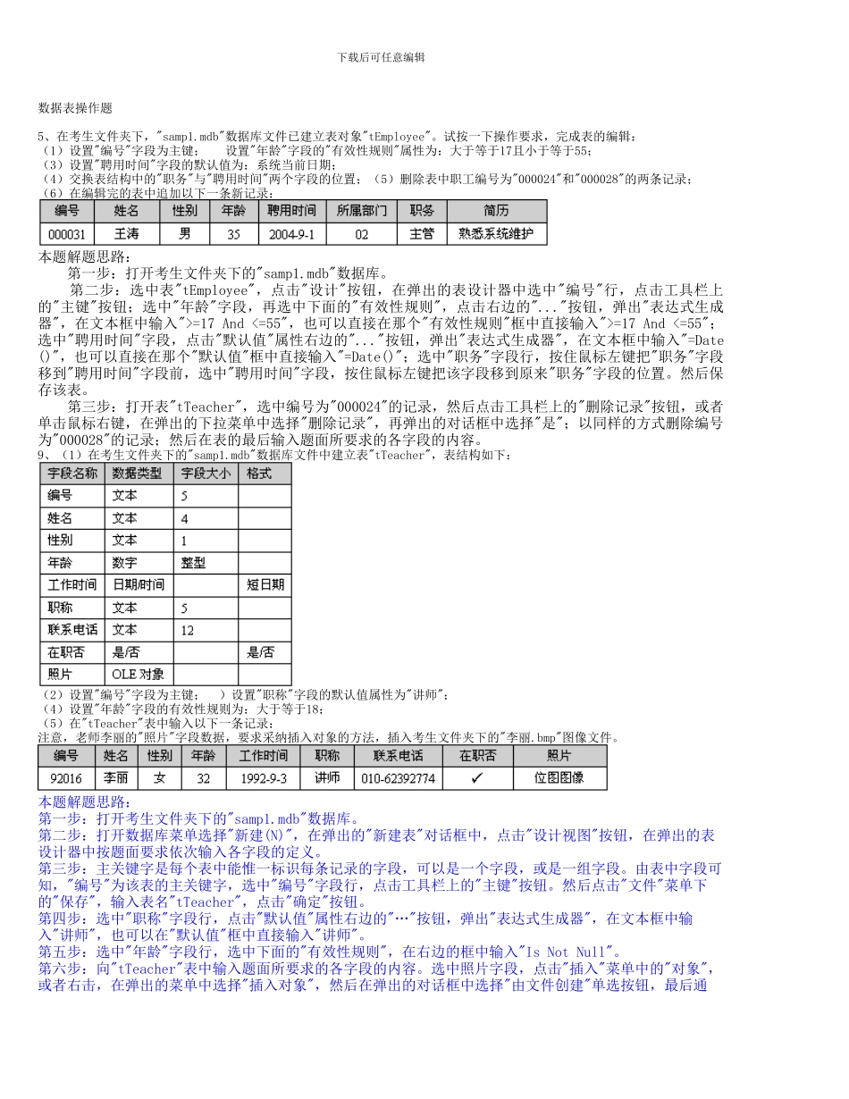 ACCESS库表操作题完整_第1页