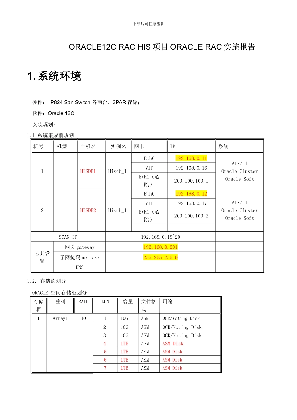 HIS系统项目ORACLE12CRAC实施报告_第1页
