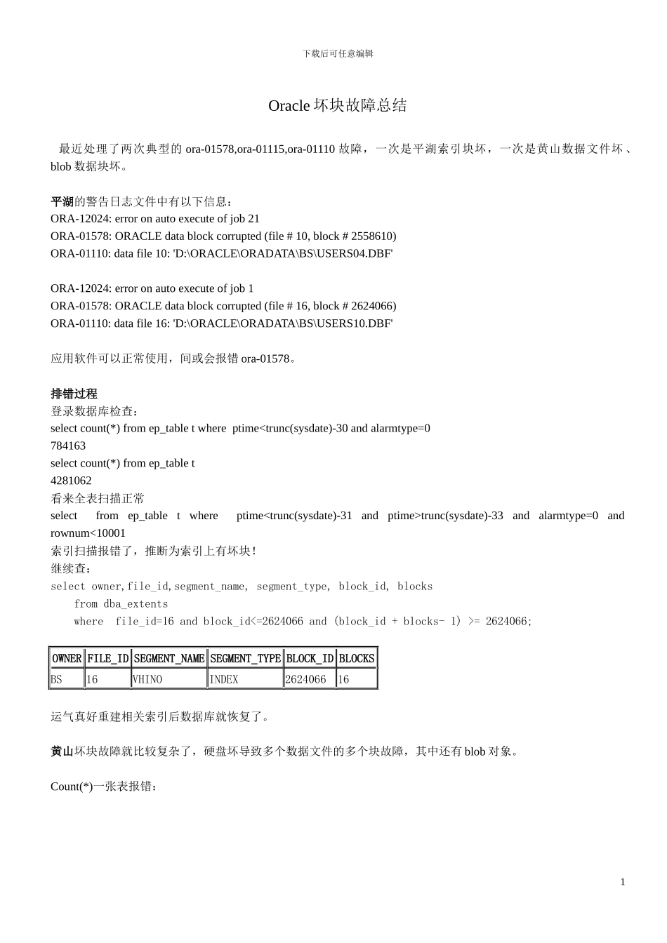 Oracle坏块故障葵花宝典_第1页