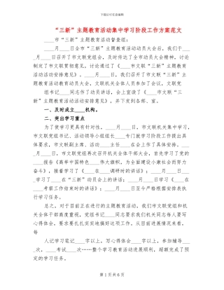 “三新”主题教育活动集中学习阶段工作方案范文