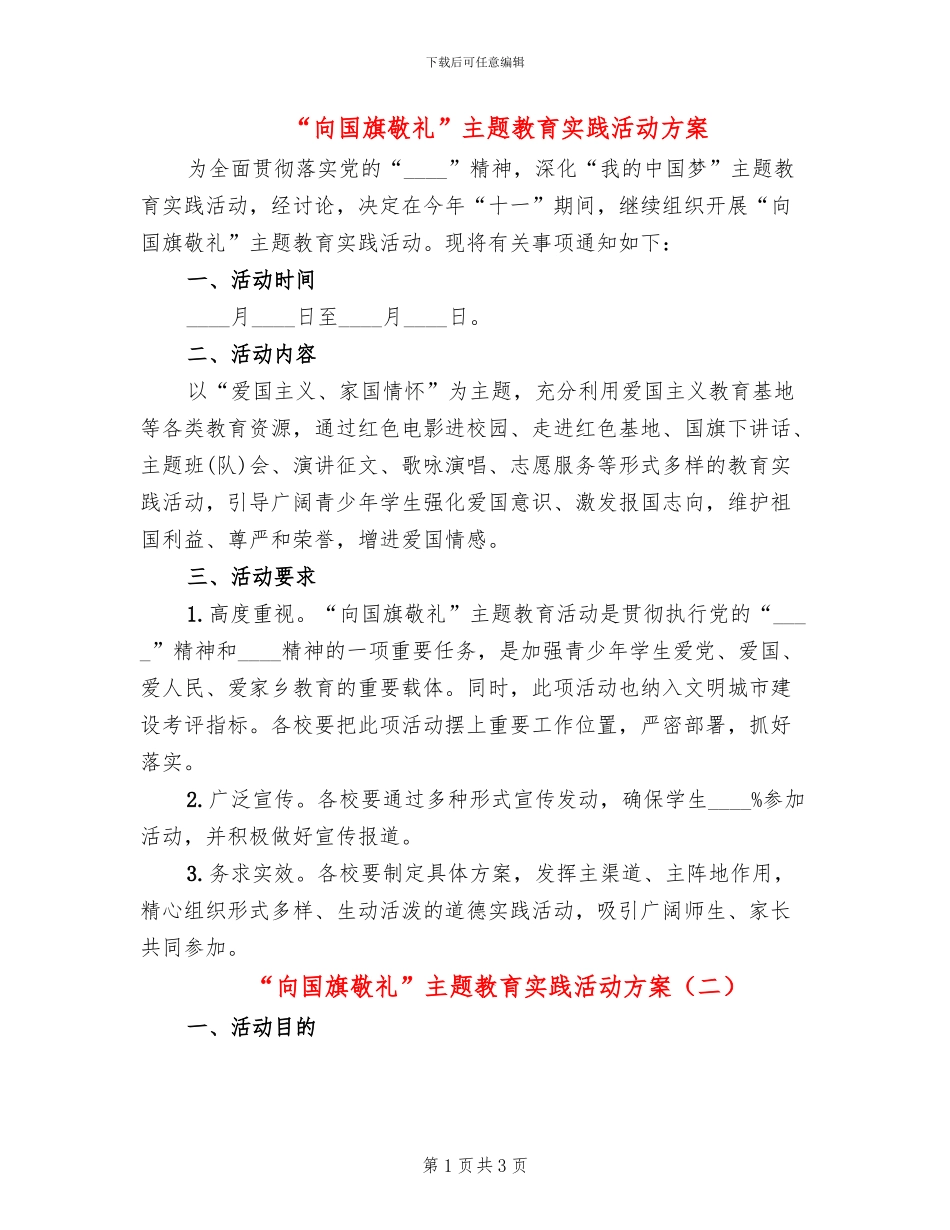 “向国旗敬礼”主题教育实践活动方案_第1页