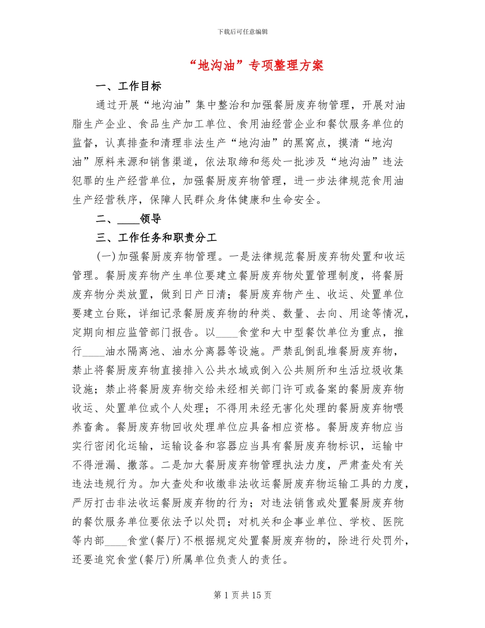 “地沟油”专项整理方案_第1页
