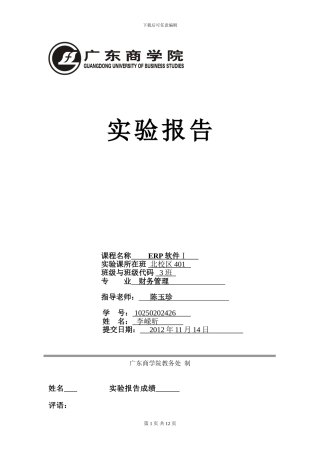 《ERP软件Ⅰ》实验报告-