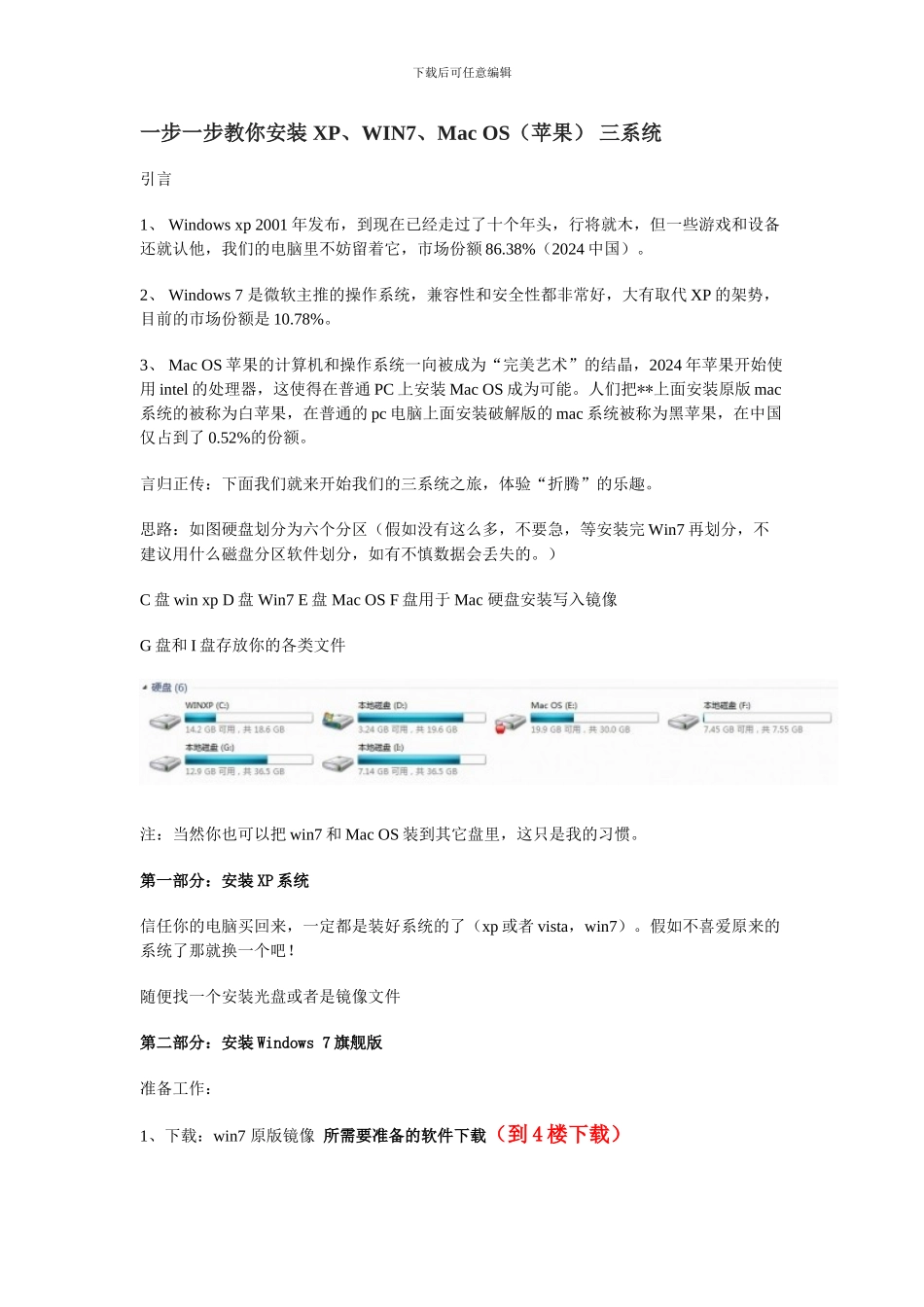 一步一步教你安装XP.WIN7_MacOS（苹果）三系统_第1页