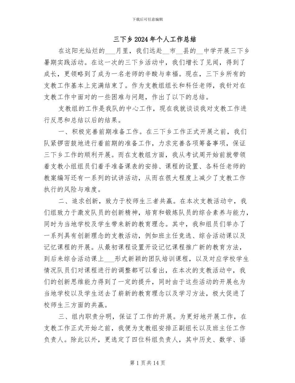 三下乡2024年个人工作总结_第1页