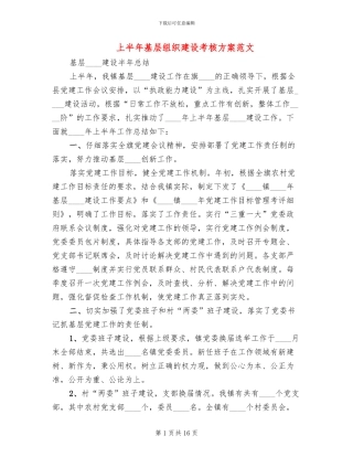 上半年基层组织建设考核方案范文