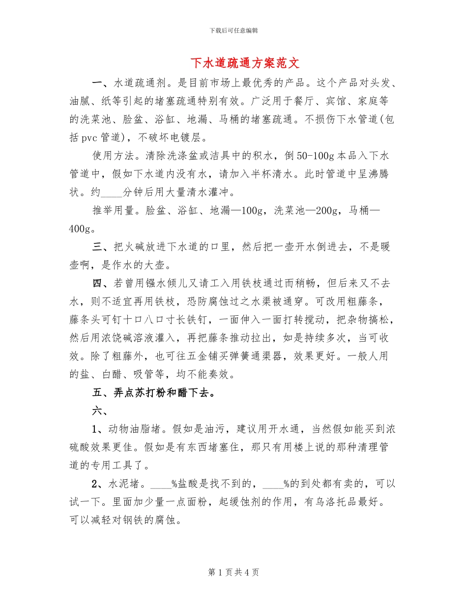 下水道疏通方案范文_第1页