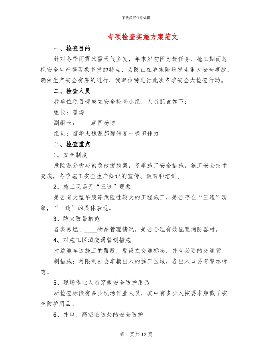 专项检查实施方案范文_第1页