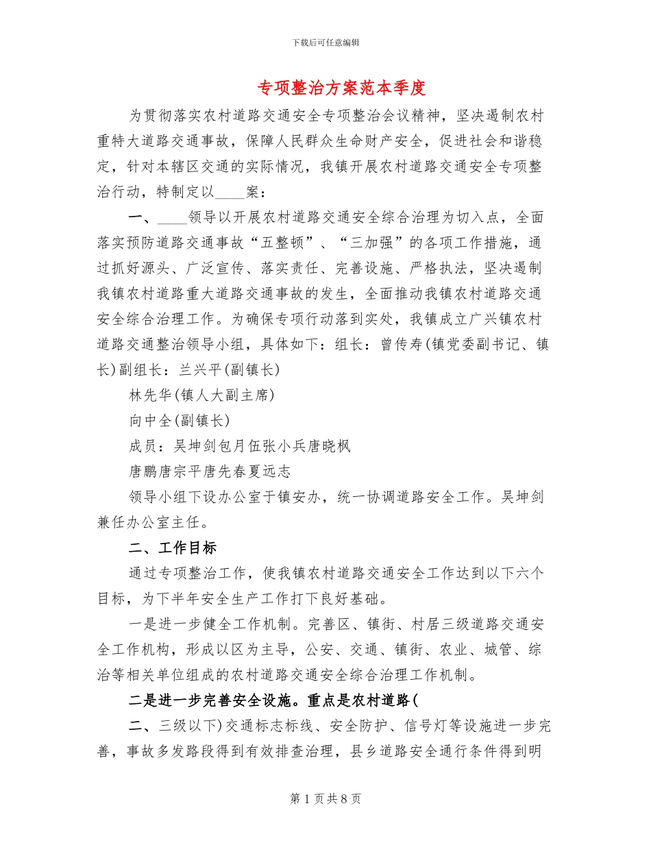 专项整治方案范本季度_第1页