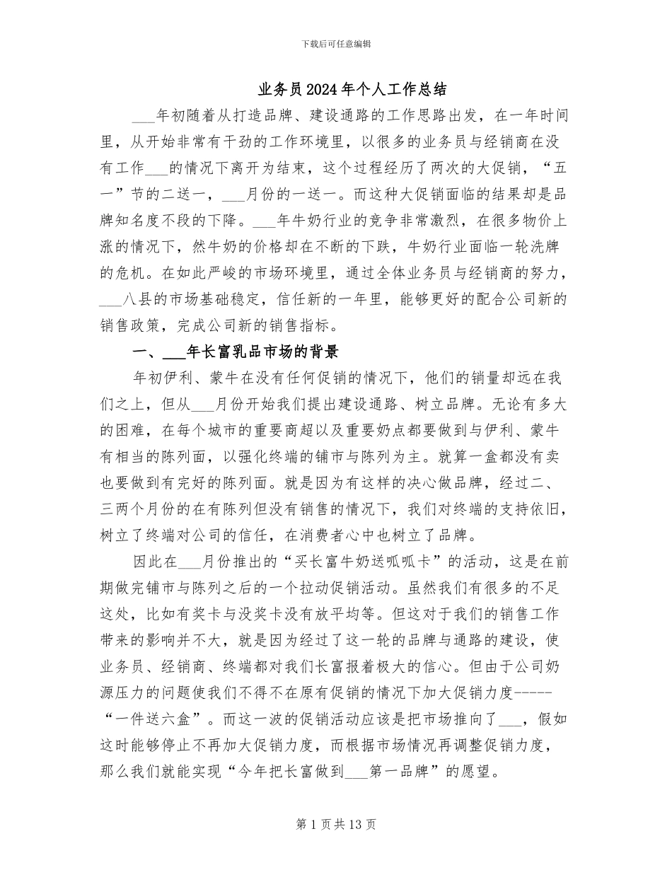 业务员2024年个人工作总结_第1页