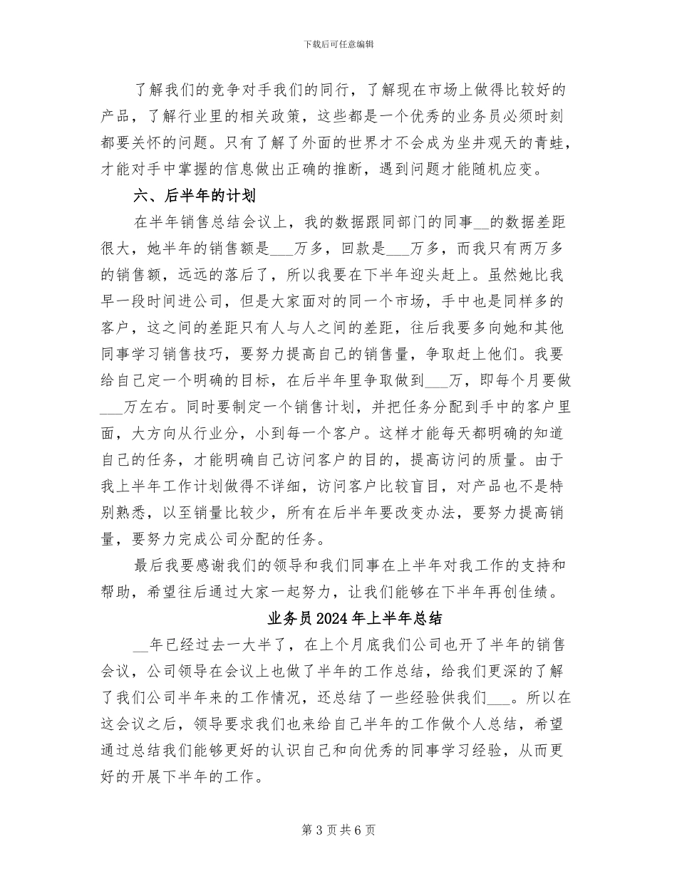 业务员2024年上半年工作小结_第3页