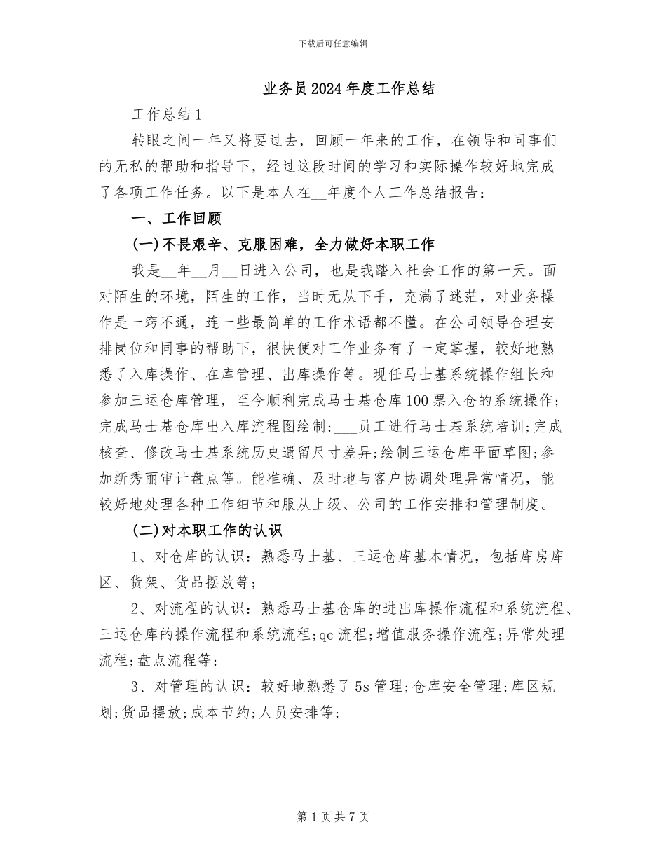 业务员2024年度工作总结_第1页
