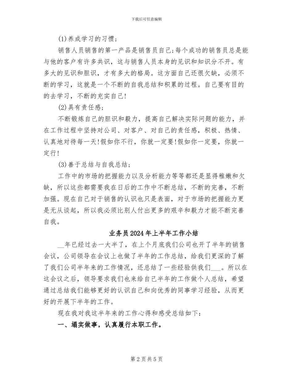 业务员2024年上半年个人工作总结范文_第2页