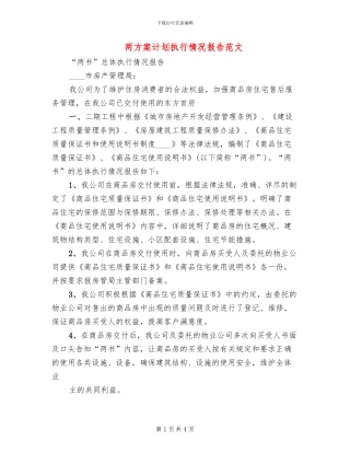 两方案计划执行情况报告范文