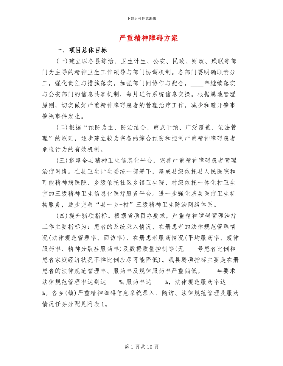 严重精神障碍方案(2篇)_第1页