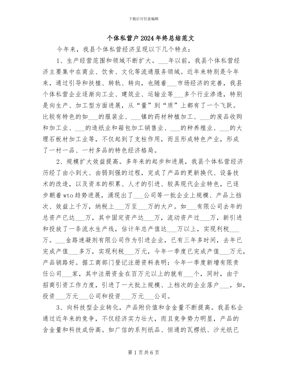 个体私营户2024年终总结范文_第1页