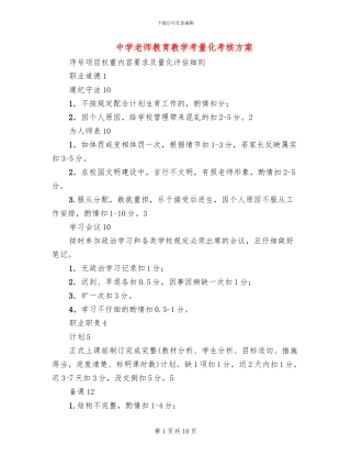 中学教师教育教学考量化考核方案