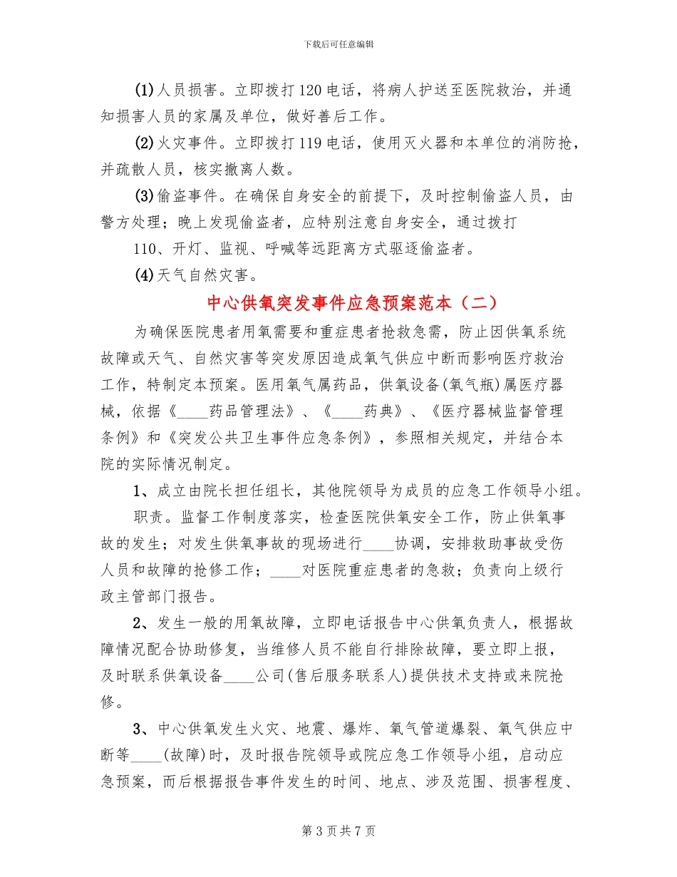 中心供氧突发事件应急预案范本_第3页