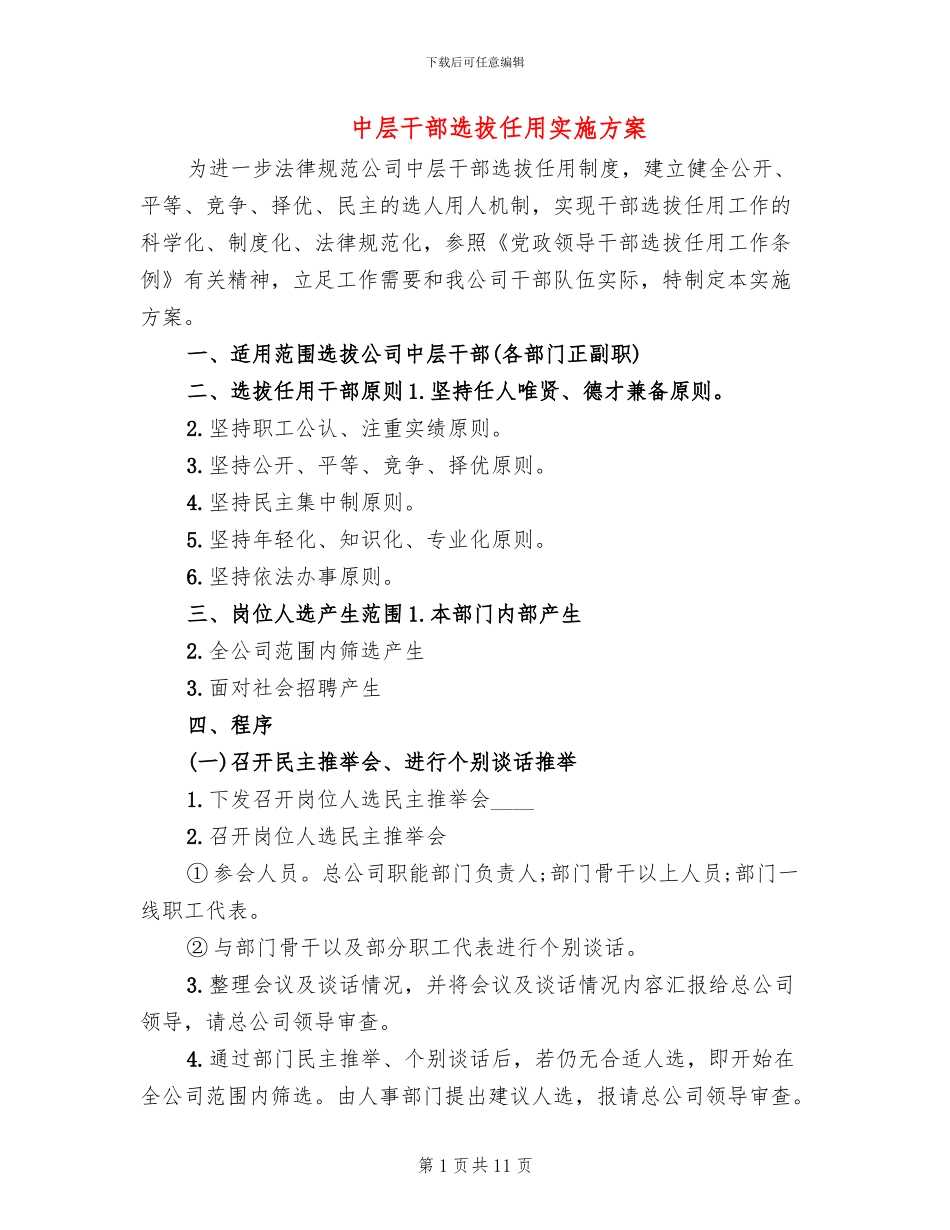 中层干部选拔任用实施方案_第1页