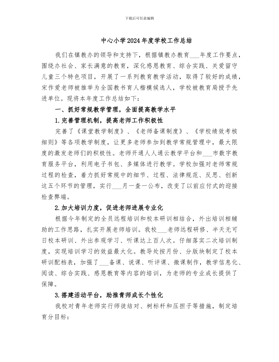 中心小学2024年度学校工作总结_第1页