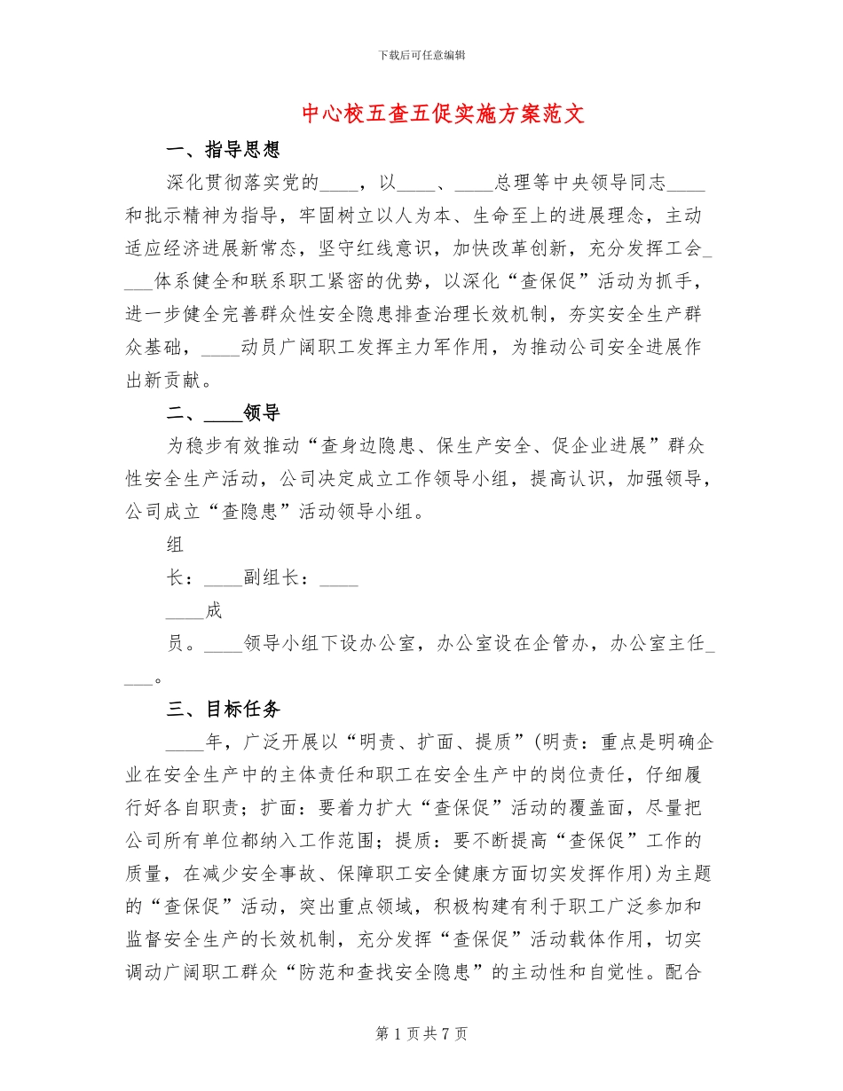 中心校五查五促实施方案范文_第1页