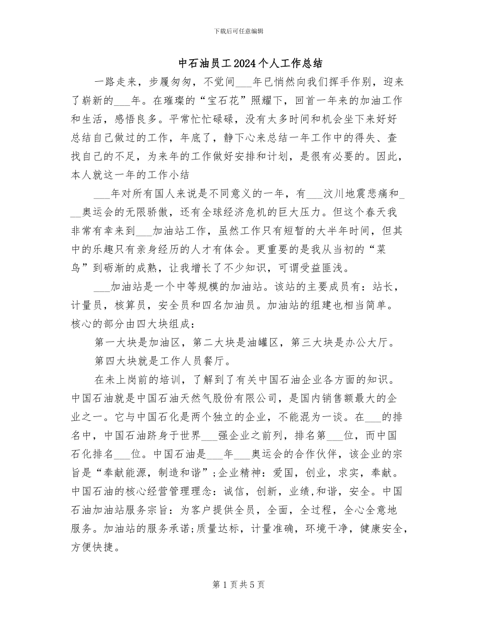 中石油员工2024个人工作总结_第1页