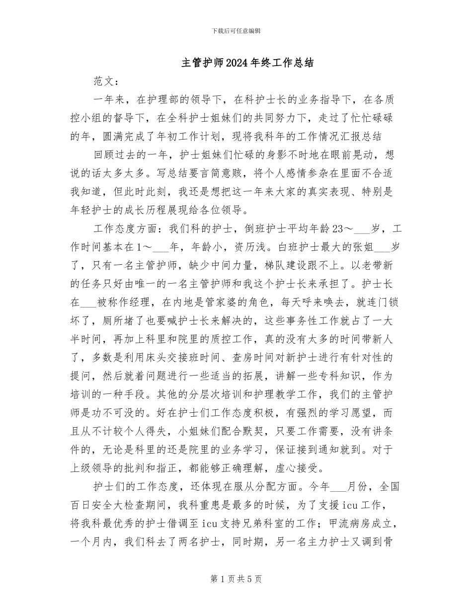 主管护师2024年终工作总结_第1页