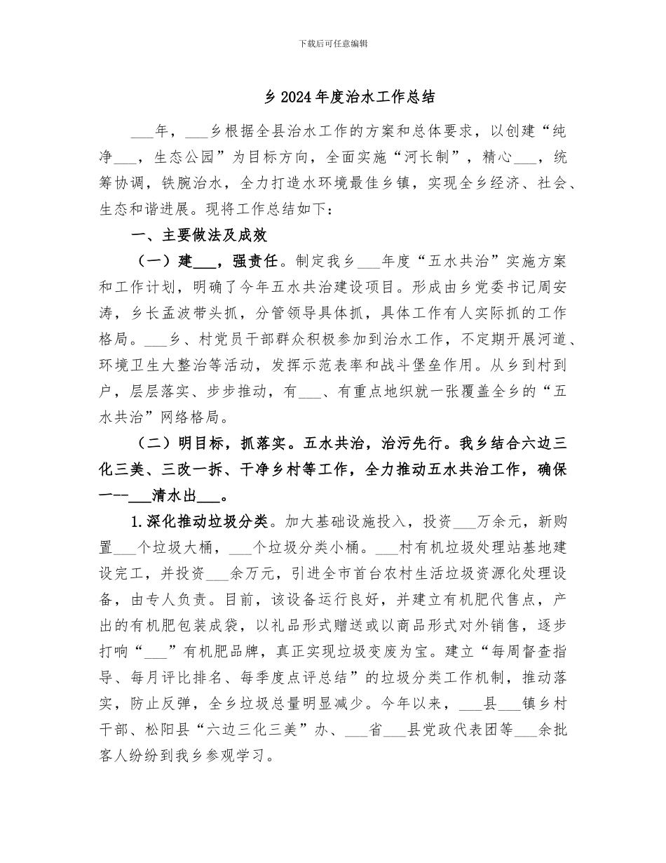 乡2024年度治水工作总结_第1页
