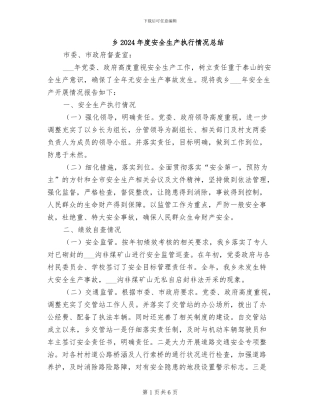 乡2024年度安全生产执行情况总结