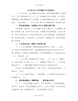 乡2024年上半年禁毒工作总结范文