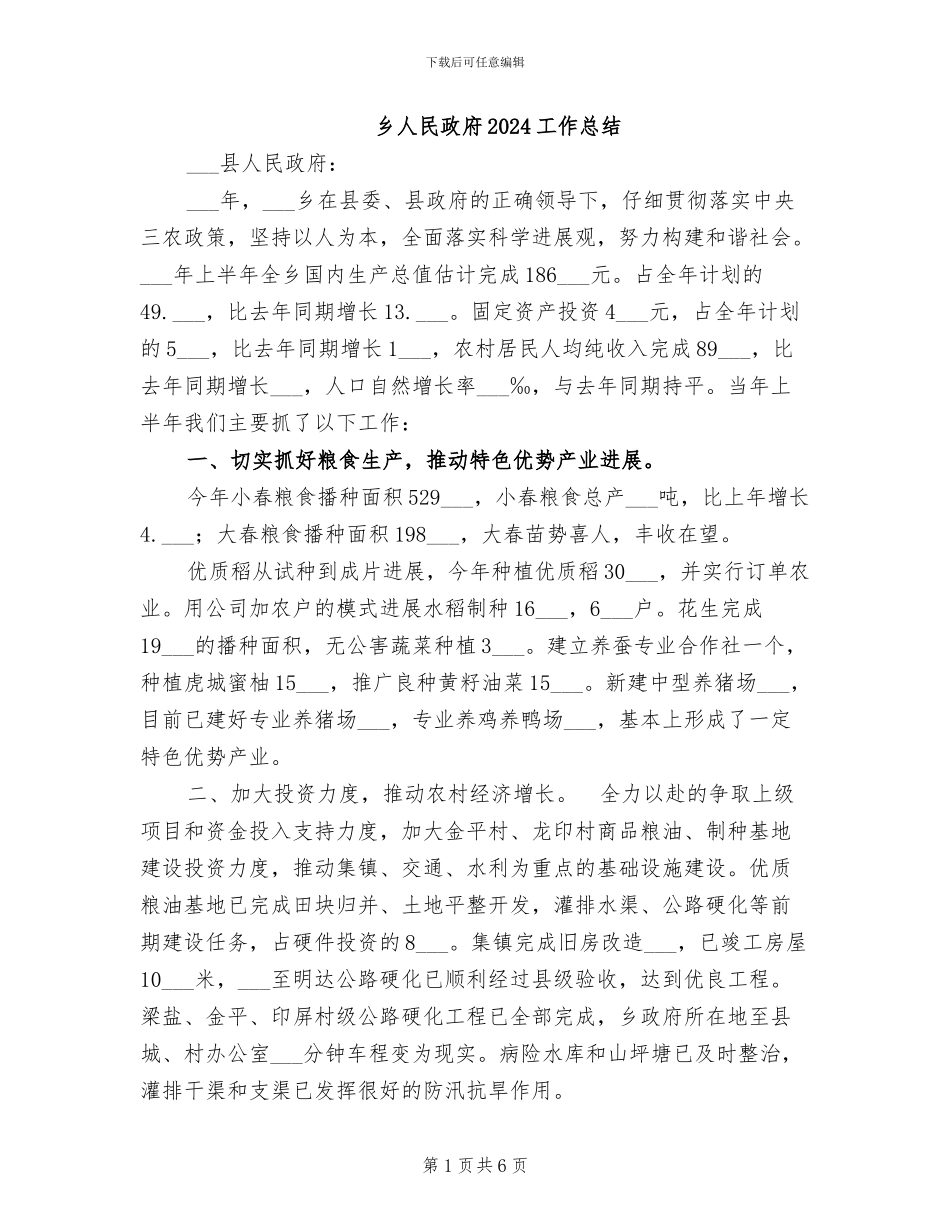 乡人民政府2024工作总结_第1页