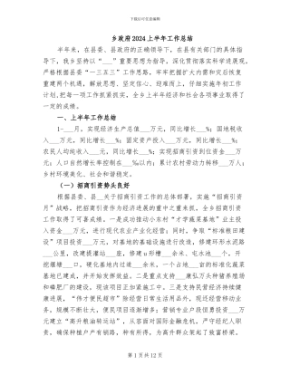 乡政府2024上半年工作总结