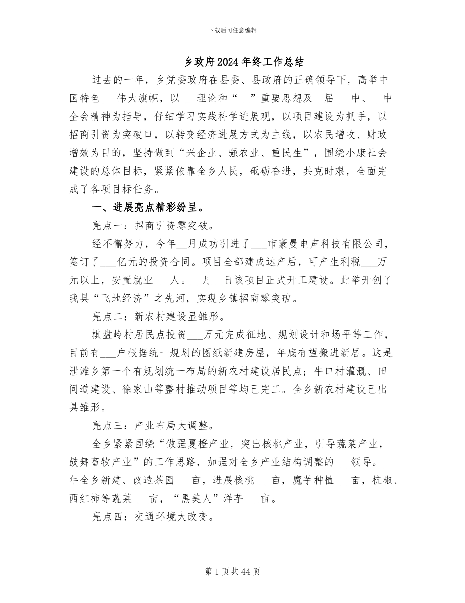 乡政府2024年终工作总结_第1页