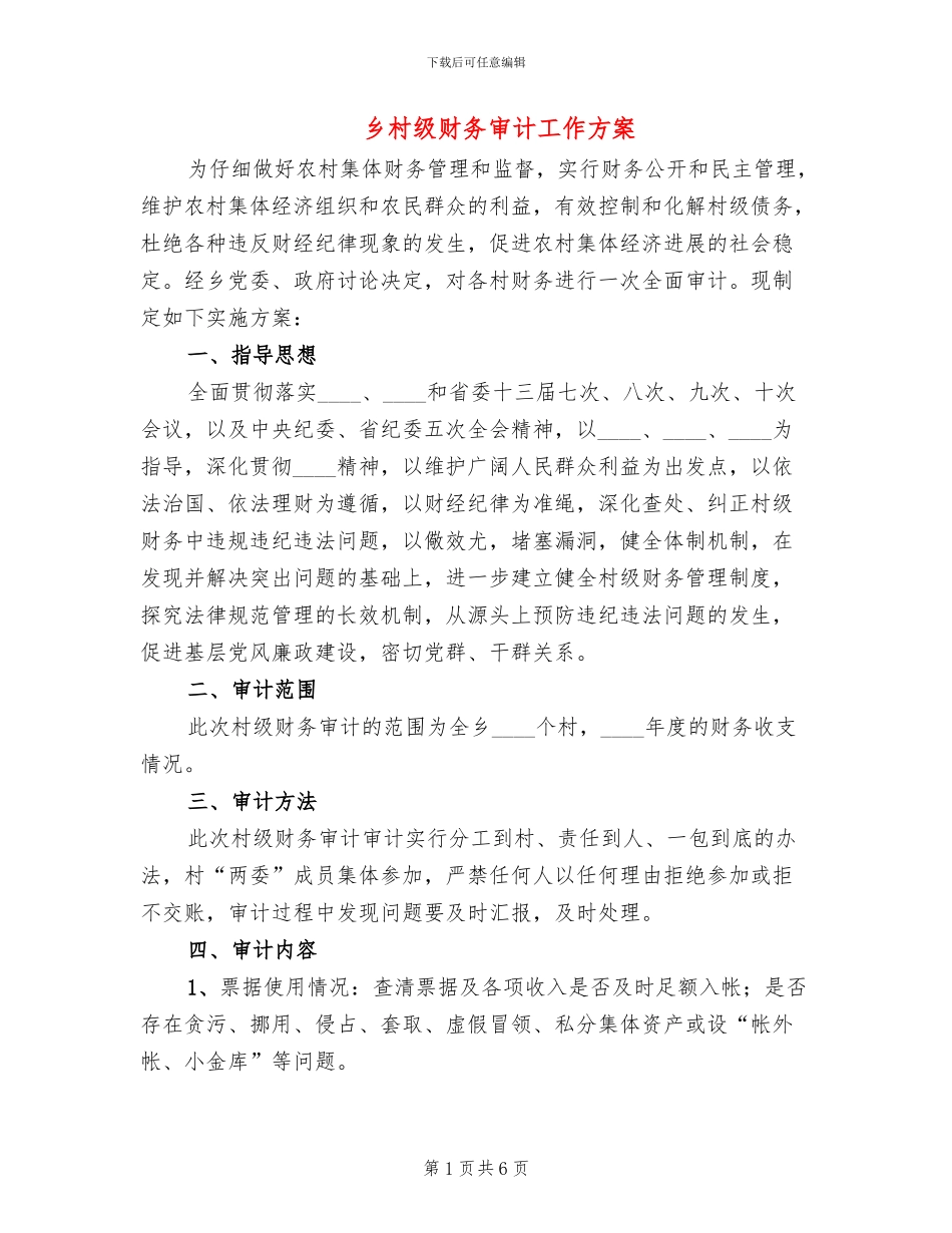 乡村级财务审计工作方案_第1页