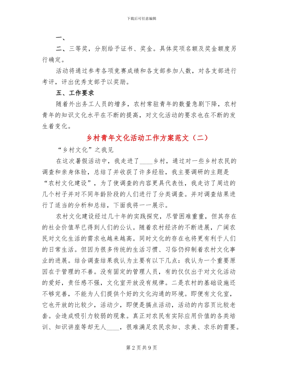 乡村青年文化活动工作方案范文_第2页