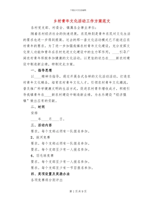 乡村青年文化活动工作方案范文