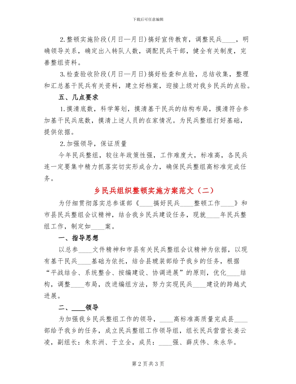 乡民兵组织整顿实施方案范文_第2页