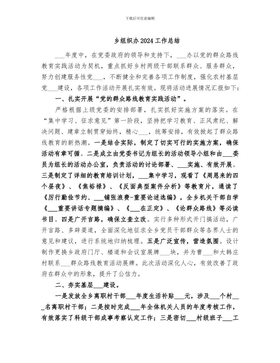 乡组织办2024工作总结_第1页