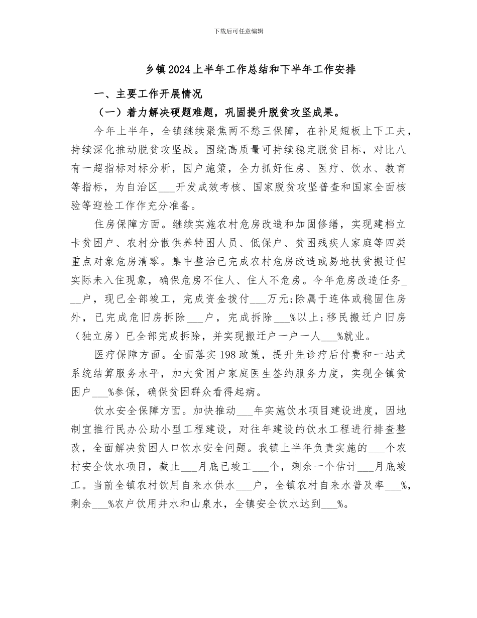 乡镇2024上半年工作总结和下半年工作安排_第1页