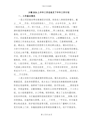 乡镇2024上半年工作总结及下半年工作计划