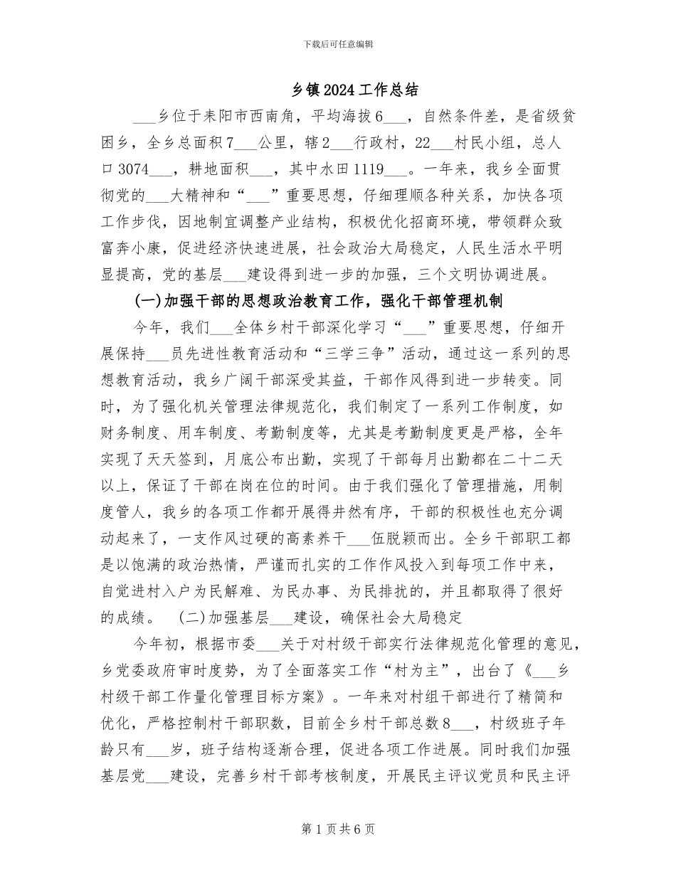 乡镇2024工作总结_第1页